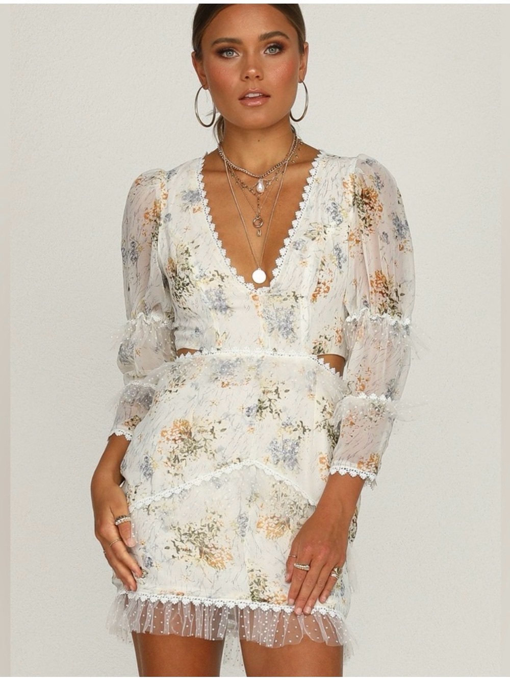 Seven Wonders Floral Shona Mini Dress Tiered Lace Trim Overlay Size 8